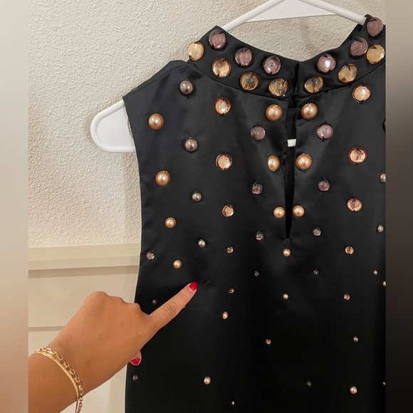 Anthropologie Tanvi Kedia Studded Black Sleeveless Mini Dress Gold Brown - Picture 12 of 14